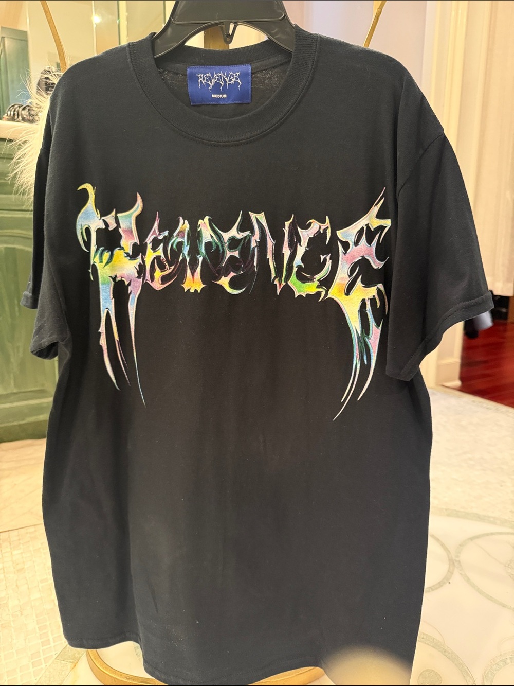 Revenge  “F*ck Vetements” Black Short-Sleeve Tee with Rainbow Logo
